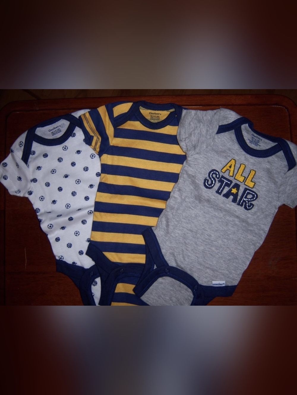 NWT Gerber Baby Boy Onesies 3-Pack Newborn / 12 Months All Star Sports Bodysuits